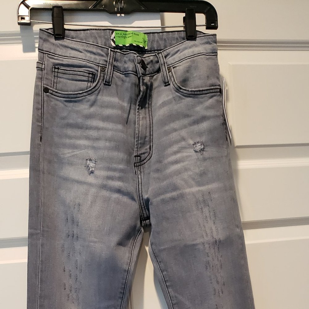 NWT Free People x Sandrine Rose Super Flare Jeans Denim Pants Light Black SZ 26